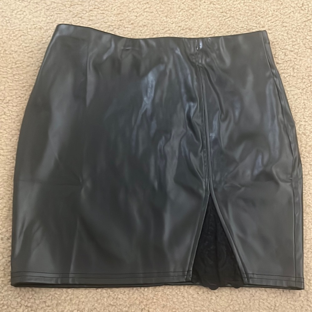 Leather mini skirt with lace detail